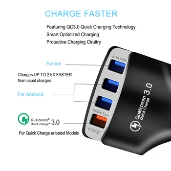 QC3. 0 4-портов USB Car Charger Quick Charge 3.0 мобилен телефон зарядно за iPhone Samsung Xiaomi Android мобилен телефон за таксуване адаптер