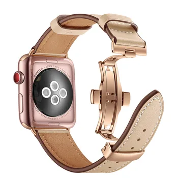 Rose gold пеперуда Закопчалката Кожена каишка за часовник Apple Watch Band замени гривна каишка каишка за часовник iWatch 1 2 3 4 ленти
