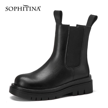 SOPHITINA дамски зимни обувки топло платформа премиум кожа слипоны обувки плюс размер 33-43 плюшени Челси ежедневни ботильоны MO834