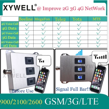 Tri-Band 900/2100/2600mhz усилвател на мобилен телефон с 4G мобилен ретранслатор на 2G, 3G, 4G мобилен усилвател 4G усилвател на сигнала на GSM, UMTS, LTE