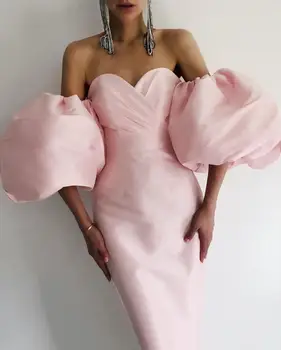 Vero Sinly Секси Off Shoulder Puff Sleeve Black Pink Bodycon Women Ленти До 2020 Elegant Evening Party Dress Vestido