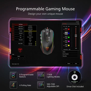 VicTsing T16 жичен детска мишката 8 програмируеми бутона 7200 dpi USB компютърна мишка Gamer мишка с RGB подсветка за преносими КОМПЮТРИ