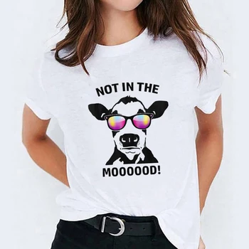 Women Print Heifer Бул Cow Skull Wild Flower Womens Ladies Върховете Graphic T-Shirt Print Tees Female Camisas T Shirt тениска