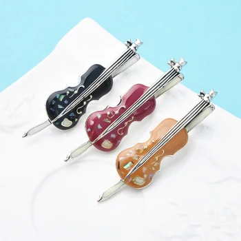 Wuli & baby емайл Цигулка музикална брошка игла за Нова година, подарък музикален фен брошки пютър сплав икона 2021 мода бижута и аксесоари