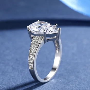 Yanleyu Big CZ Diamant годежен пръстен истинско сребро 925 проба капки вода AAA + Циркон годежни пръстени за жени PR364