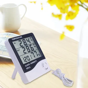 Yieryi HTC-2 термометър, влагомер метеорологичната станция безжичен тестер температура и влажност на въздуха вътрешен външен сонда часовник аларма инструмент