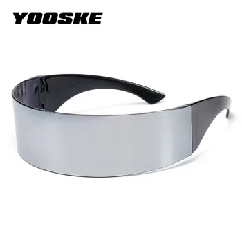 YOOSKE мъжки оберточные слънчеви очила Жени лента за коса интеграл черни сребърни нюанси плосък топ новост костюм на партията смешно странни очила