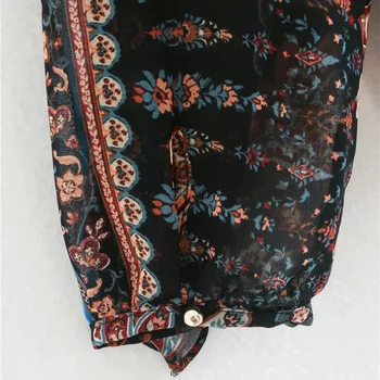 Za блуза 2020 дамски реколта струящаяся Лоскутная печатна блуза мода пристрастие апликации дълги ръкави, висока яка метални копчета върховете