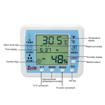 ZD208 термометър, влагомер манометър показател закрит метеорологичната станция автоматична електронна температура влажност монитор Часовник#3