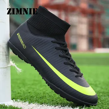 ZIMNIE Turf черни мъжки футболни обувки, детски футболни обувки, спортни футболни обувки на високи глезена спортни маратонки размер 35-45 дропшиппинг