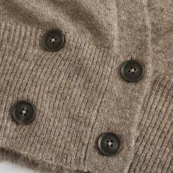 ZRN Women 2020 Vintage Fashion V образно деколте на пуловера плътен двубортный вязаный пуловер, жилетка с дълъг ръкав дамски стилни връхни дрехи