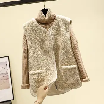 Агне плюшена жилетка Дамски дрехи, зимни къс корейската версия на кожа без жилетка Жилетка женски жилетка, яке