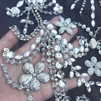 Гореща сребро 31x57cm ръчно изработени мъниста Кристал кристал шевни сватбени апликация пайети лепенки за костюмной дрехи Вечерна звезда рокля