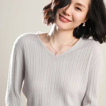 Горещи продажба на дамски пуловери чиста вълна възли скок дамски дълги ръкави Vneck 7 цвята мериносовая вълна стандартни пуловери