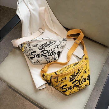 Графити холщовая чанта за жени 2020 лятна нагрудная чанта Lady забавни скута чанти, дамски пътни скута чанти писмо дизайн момичета портфейли