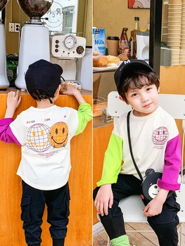 Детска тениска пролетни модели на базова риза корейската версия на детския заплитания покани момчетата памук пролет и есен палто мъжки