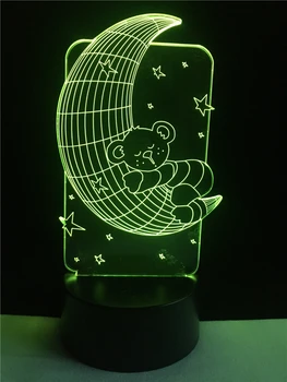 Детски подарък 3D LED лампа сладки мечета Спящата Луна декоративен ключ USB спалня лека нощ многоцветен маса домашно парти