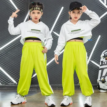 Деца момичета на хип-хоп танци облекло crop hoody върховете зреещи за момичета Джаз бални костюми екипировки 8 10 12 14 16 години