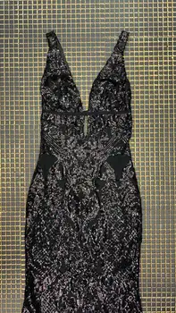 Дълбоко V-образно деколте на гърба спагети каишка Sequind прозрачната вечерна рокля, секси жените знаменитости Body Против рокли на едро