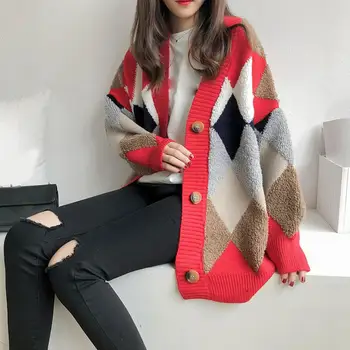 Есен-зима жени с дълъг ръкав таблетка дебели палта бутона вязаный жилетка Дамски пуловер жена дръпна Femme 2020