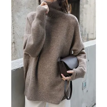 Есента и зимата са Нов вълнен пуловер жените свободни Поло пуловер къси дамски пуловер, дебели плетени дъното ризи