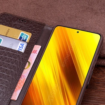 За Xiaomi POCO X3 луксозен портфейл за носене от естествена кожа шкаф флип карта за POCO X3 Hold телефонна книга корица чанти