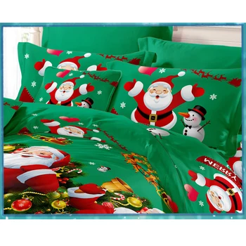 Зелен Коледен комплект постелки карикатура на Дядо Коледа печат пухени Поп Кралицата воал на кърпи и спално бельо калъфка 4шт D20