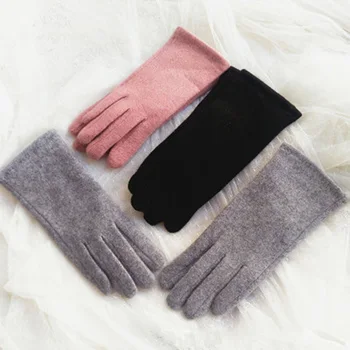 Зимни дамски кашмир ръкавици за сензорен екран елегантен перли вълна бродерия кадифе дебел пълен пръст топли ръкавици за шофиране K42