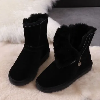Зимните ботуши Дамски обувки за жени 2020 зимни кожени ботуши флоковая светкавица къси плюшени обувки на платформа топли австралийски кожени ботуши