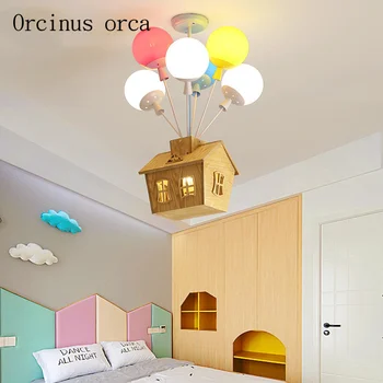 Карикатура творчески цвят горещ балон, висящ лампа момче момиче спалня, детска стая, лампа с модерен led къща окачен лампа