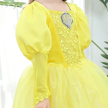 Красавицата и звяра Бел рокля за момиче с дълъг ръкав дължина до глезена принцеса Ариел жълто бална рокля детски костюм за Хелоуин хавлия