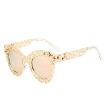 Луксозни Извънгабаритни Цвете Cat Eye Слънчеви Очила Жените Марка Дизайнер Реколта Барок Cateye Слънчеви Очила Нюанси Gafas Oculos De Sol