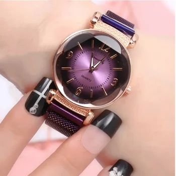 Луксозни модни дамски часовници геометрична римска цифра кварцов дамски часовник с Магнит обтегач мрежест каишка за часовник злато Reloj Mujer