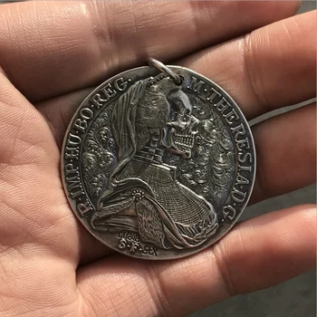 Лъки Vintage Double Eagle Skull Wanderer Coin висулка пълзяща Мъжко колие