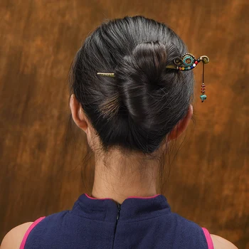 Мода природата камъни старинни накити за косата, авантюрин етнически пръчки за коса, Непал окачване шнола за коса