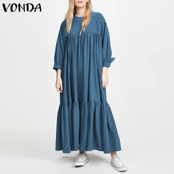 Мода твърди макси рокля дамски есен сарафан VONDA 2021 ежедневно с дълъг ръкав чешки Vestidos женски памук бельо халат Femme