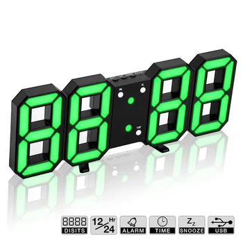 Модерен дизайн, 3D Големи стенни часовници LED Digital USB електронен часовник на стената, светлина будилник, Настолни часовници настолен домашен декор