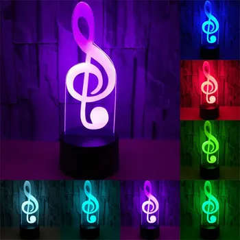 Музикална нота 3D LED оптична илюзия на лампата е новост night light 7 Color Change Touch Switch лампи за децата Рожден Ден USB&Battery