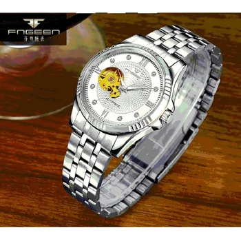 Мъжки златни часовници tourbillion автоматични механични часовници кухи водоустойчив светещи диамантени часовници бизнес ръчни часовници за мъже