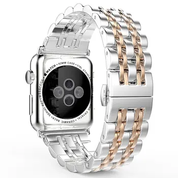 Мъжки плътен Гривна от неръждаема стомана за Apple Watch 5 4 3 2 1 метална верига Apple Watchband пеперуда ключалката Apple Watch Band злато