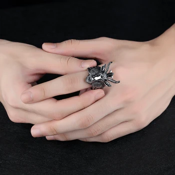 мъжки пръстени от неръждаема стомана пънк signet-пръстен мъжки голяма черна вълна настроение пръстени животно мъжки палеца-пръстен мъжки аксесоари готик пръстен