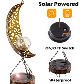 Най-новата Луна/Слънце пращене стъклена топка камбанките LED слънчева светлина, вятър камбанки Луната декор за външно външно градинарство подаръци