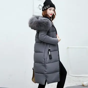 нов голям кожа зимно палто удебелена парк жени тънък дълъг зимен пуховик памучни палто плюс размер S-3XL парк пуховик жени
