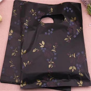 Нов дизайн на Едро 100 бр./лот 20*25 см черен луксозен Реколта търговски найлонови торбички сувенири, бутик за опаковане на подаръци