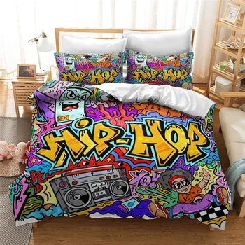 Нов уличен хип-хоп стил на печатни постелки 3d графити смешно пухени комплект спално бельо Спално бельо Twin Queen King Size