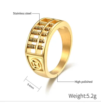 Новите златни сметки медни монети, пръстени за мъже от неръждаема стомана Rich Лъки Ring Пънк Мода Бижута US Size 7-12