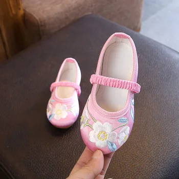 Обувки За Момичета Детски Плат Апартамент Бродирани Обувки За Средни И Големи Деца Бродерия Цветя Дъвка Традиционната Етническа Обувки