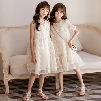 От 4 до 16 години деца и подрастващи лятна бродерия дантелено рокля корейски стил сладки рокли на принцеси и бебешки премяна