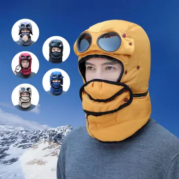 Открит зимен парашутист шапка за мъже и жени с очила маска топъл Шал ветрозащитный ушния клапан Trapper шапка каране на ски, конна езда Маска