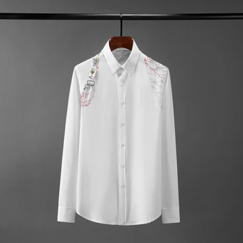 Памук Мъжки ризи са с високо качество с дълъг ръкав презрамка срастване случайни Мъжки ризи Slim Fit Мъжки ризи рокли 4xl